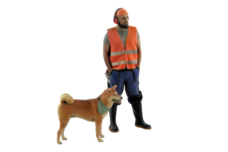 3d-gedrukte Figur: Handwerker mit Hund